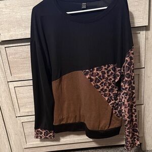 SHEIN Black and Leopard Print Long Sleeve Top